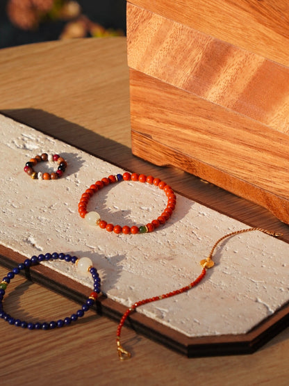 「Chinoiserie」Hetian Jade Lapis Lazuli Beaded Bracelet