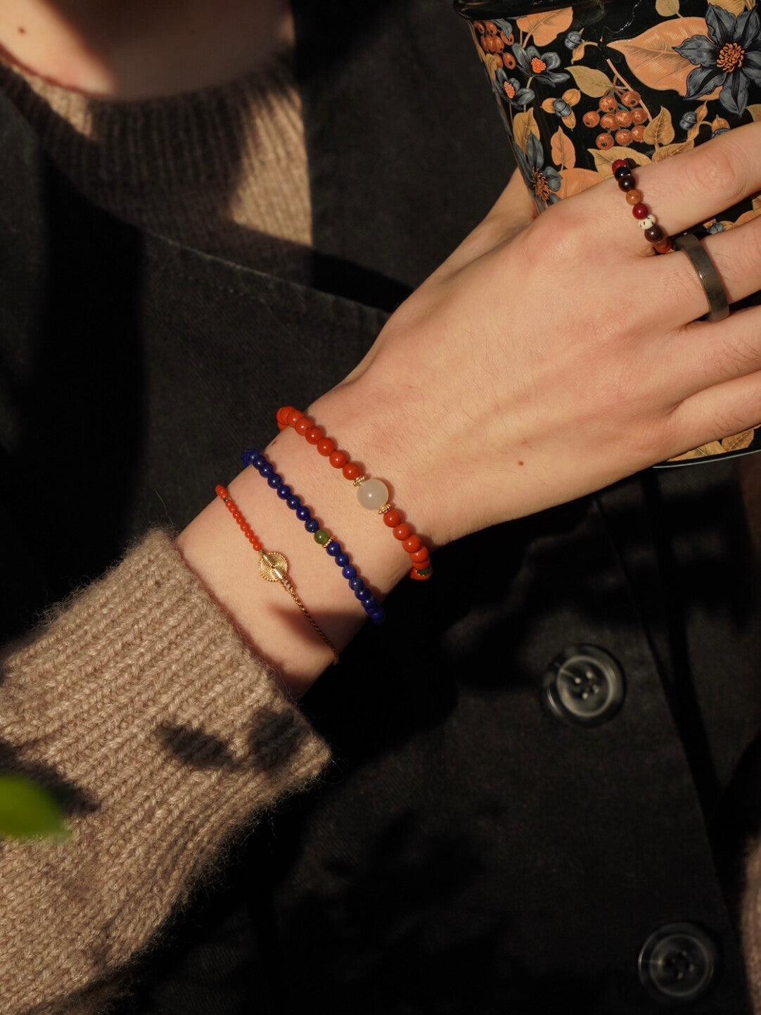 「Chinoiserie」Hetian Jade Lapis Lazuli Beaded Bracelet