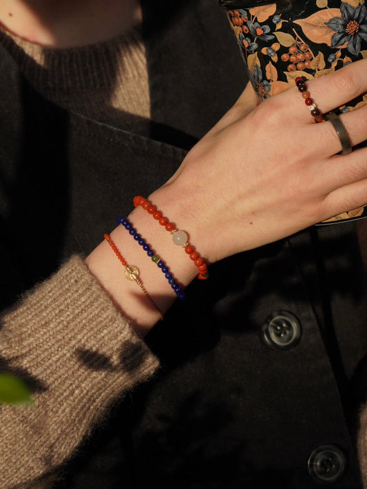 「Chinoiserie」Hetian Jade Lapis Lazuli Beaded Bracelet