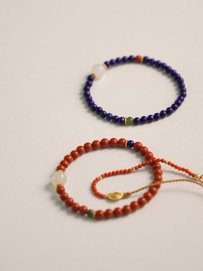 「Chinoiserie」Hetian Jade Lapis Lazuli Beaded Bracelet