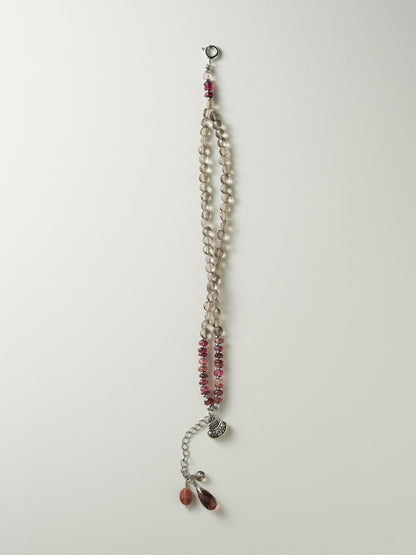 [Chinoiserie] Ice Cream Tourmaline Silver Beaded Bracelet