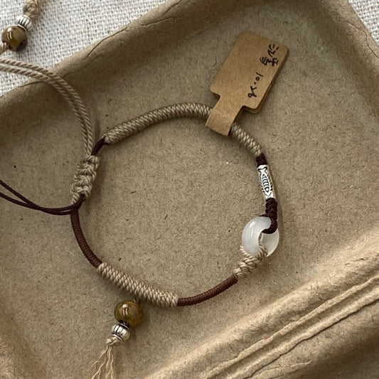 「Chinoiserie」Jade Hoop Silver Braided Bracelet