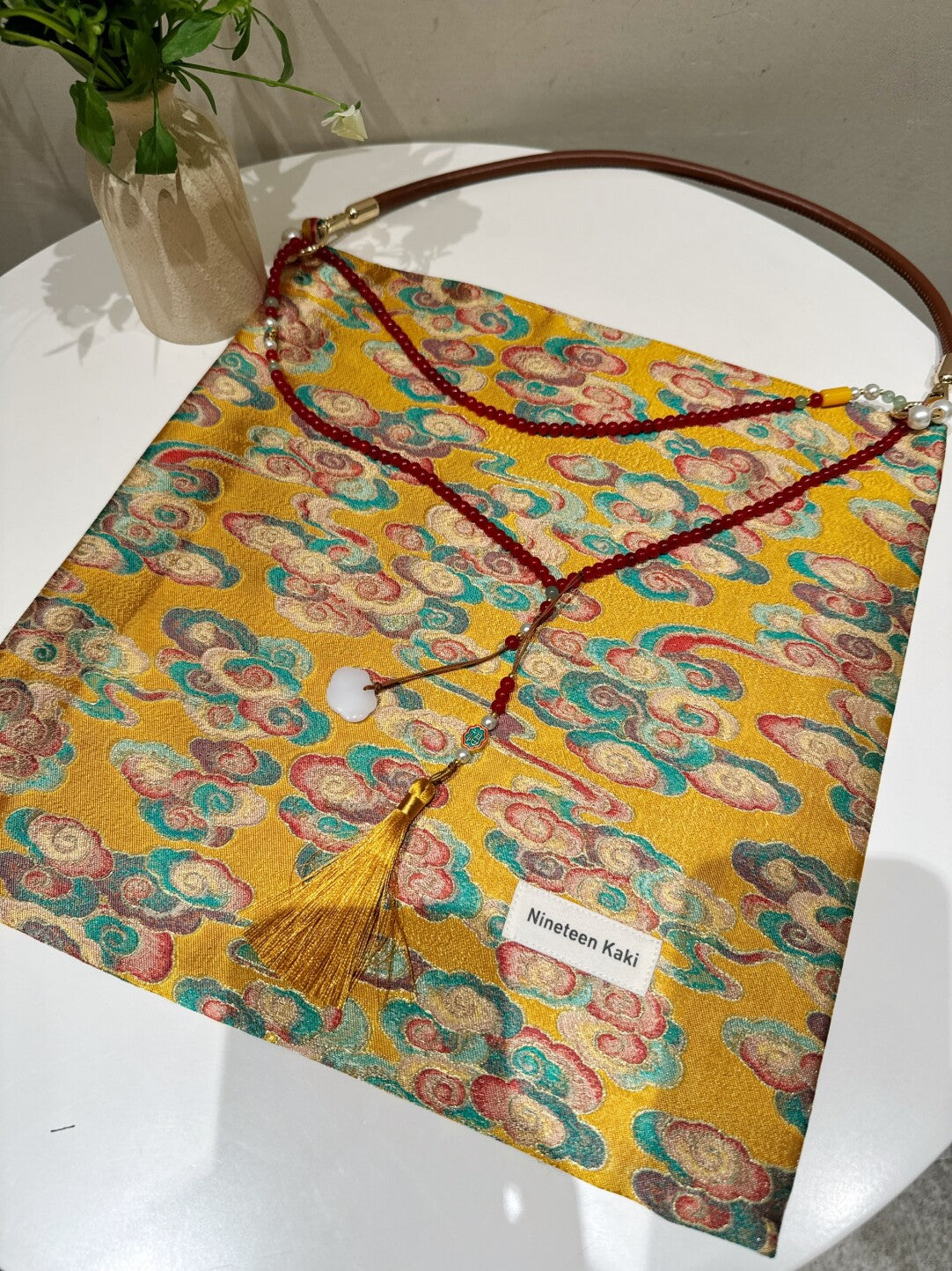 [Chinoiserie] Luxury Auspicious Clouds Beaded Tassel Silk Bag | Bag | Three Fleas
