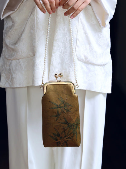 [Chinoiserie] Luxury Bamboo Leaves Silk Frame Clutch Bag