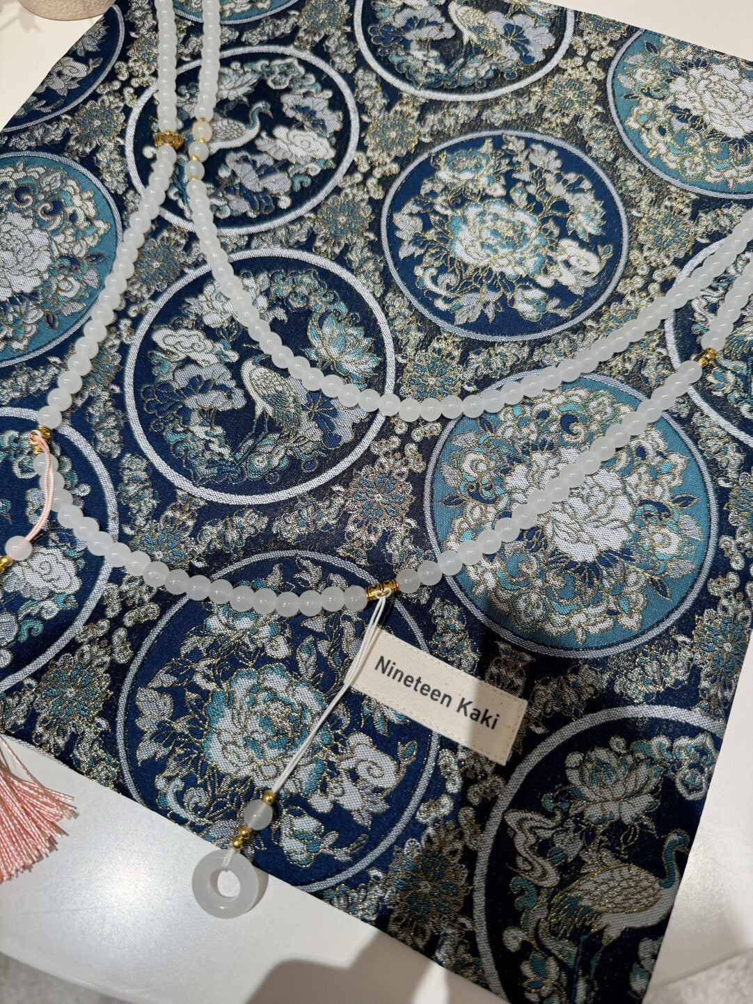 [Chinoiserie] Luxury Blue Crane Beaded Tassel Silk Bag | Bag | Three Fleas
