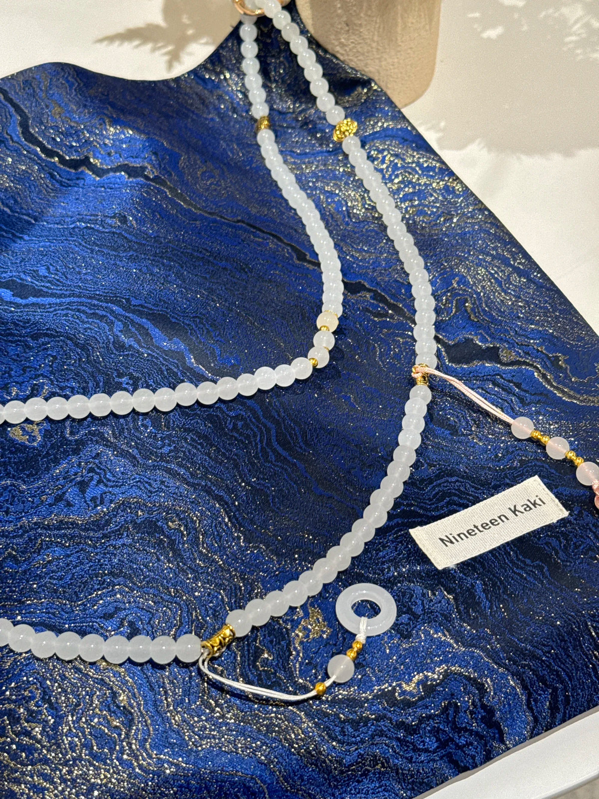 [Chinoiserie] Luxury Blue Metallic Jade Beaded Tassel Silk Bag | Bag | Three Fleas