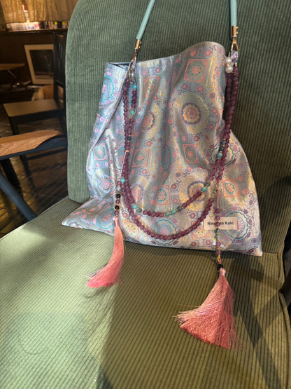 [Chinoiserie] Luxury Classic Pattern Jade Beaded Tassel Silk Bag