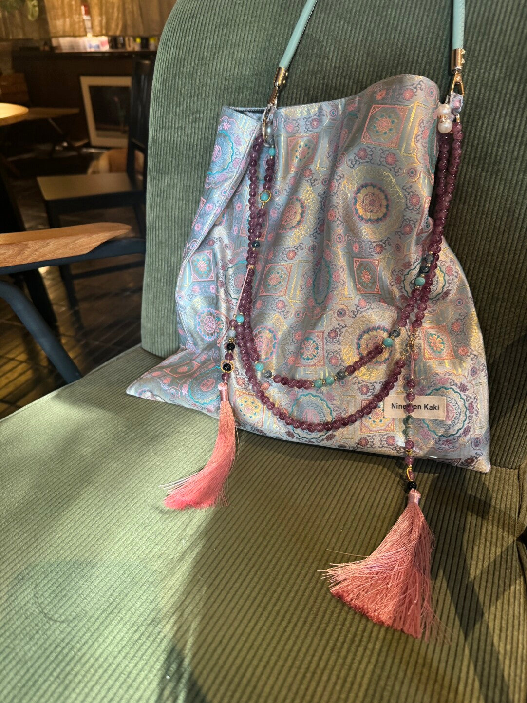 [Chinoiserie] Luxury Classic Pattern Jade Beaded Tassel Silk Bag