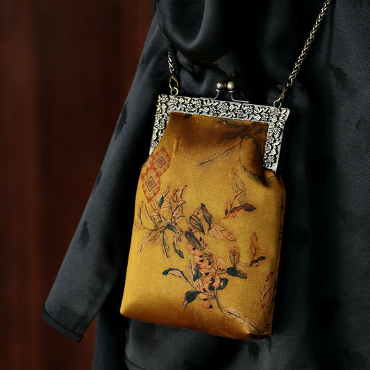 [Chinoiserie] Luxury Flower Silk Frame Clutch Bag