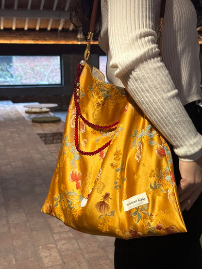 [Chinoiserie] Luxury Goldfish Red Beaded Tassel Silk Bag
