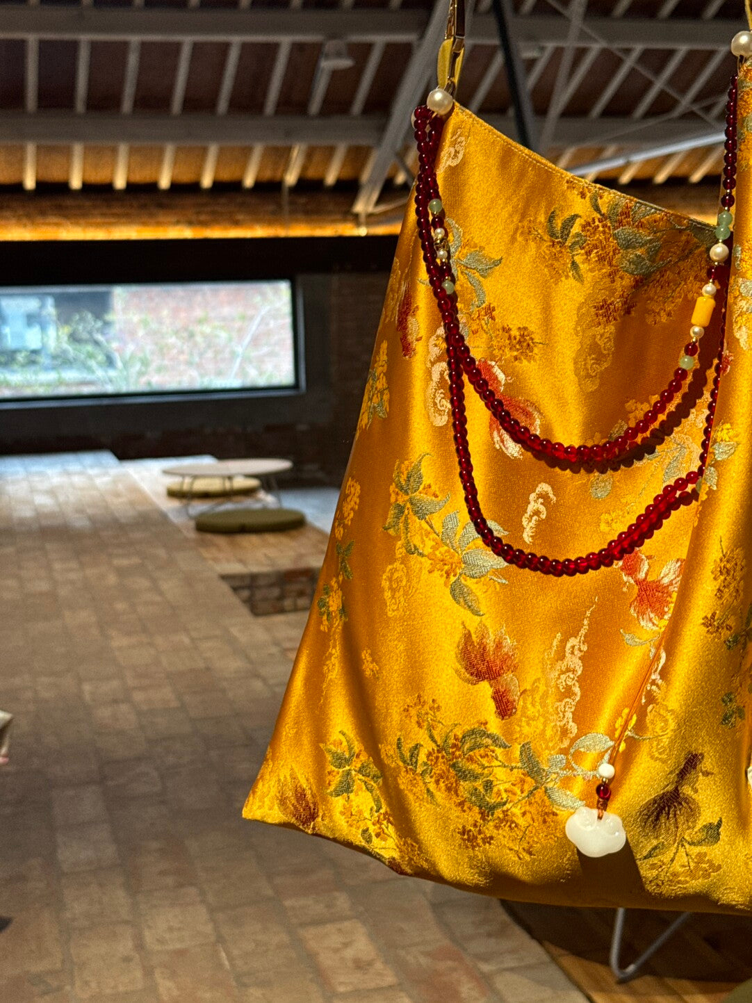 [Chinoiserie] Luxury Goldfish Red Beaded Tassel Silk Bag