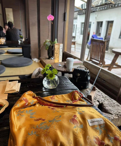 [Chinoiserie] Luxury Goldfish Red Beaded Tassel Silk Bag