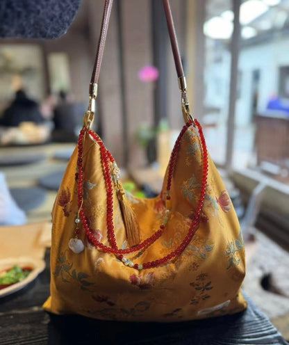 [Chinoiserie] Luxury Goldfish Red Beaded Tassel Silk Bag