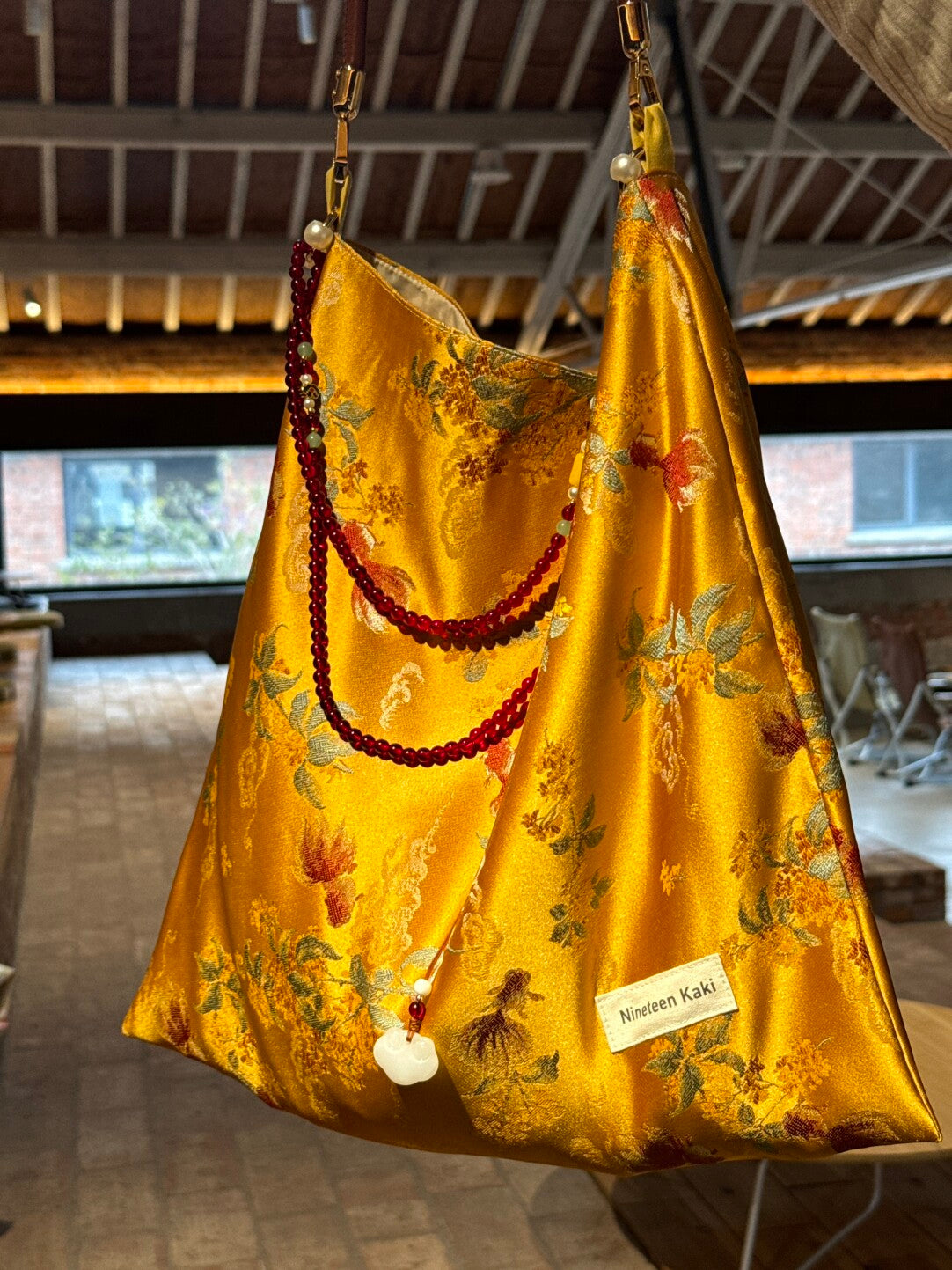 [Chinoiserie] Luxury Goldfish Red Beaded Tassel Silk Bag