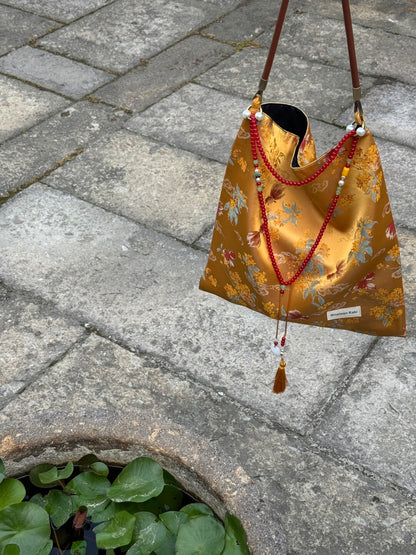 [Chinoiserie] Luxury Goldfish Red Beaded Tassel Silk Bag