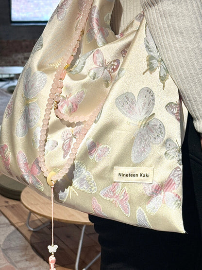 [Chinoiserie] Luxury Moonlight Butterfly Jade Beaded Tassel Silk Bag
