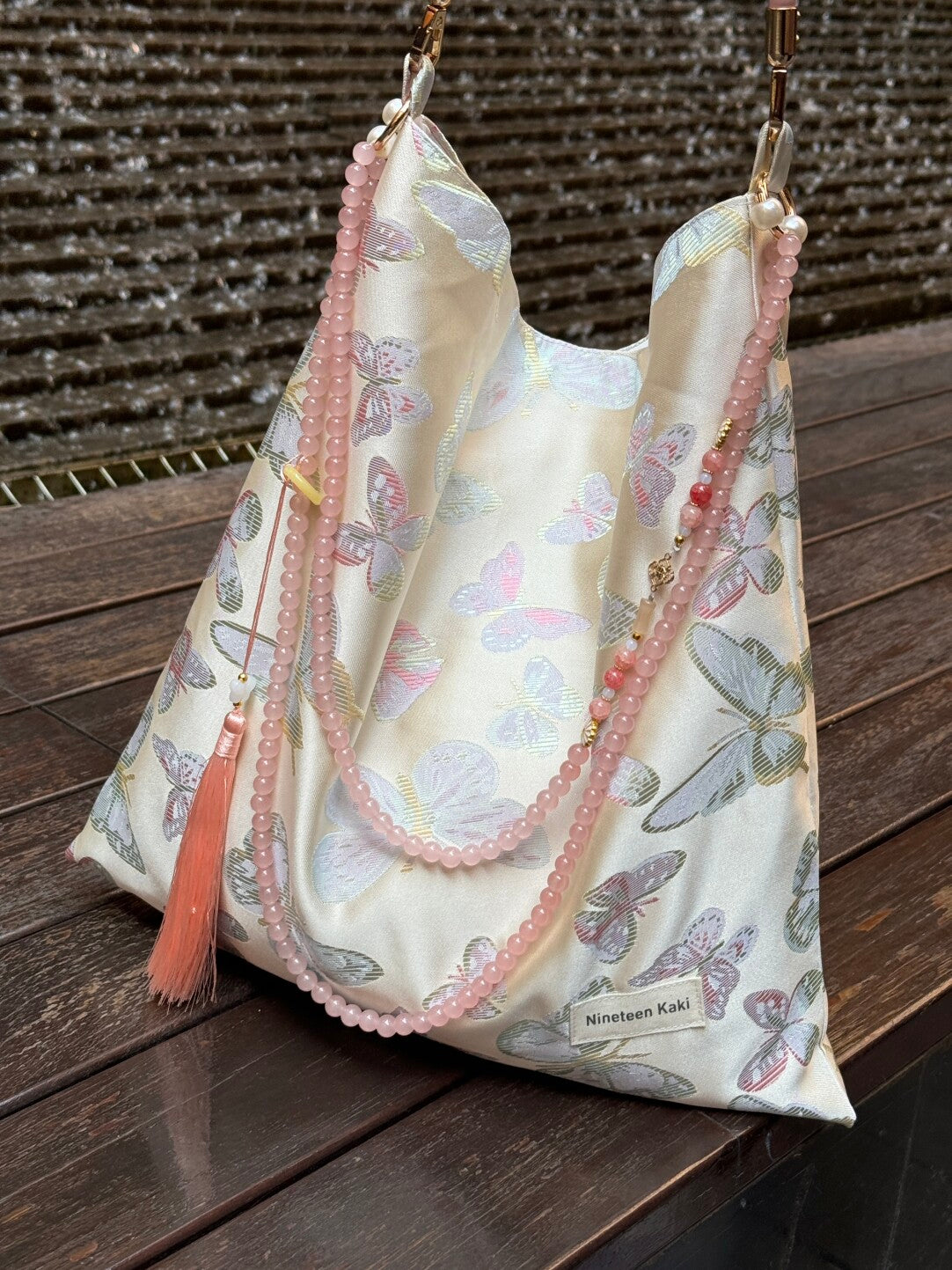 [Chinoiserie] Luxury Moonlight Butterfly Jade Beaded Tassel Silk Bag