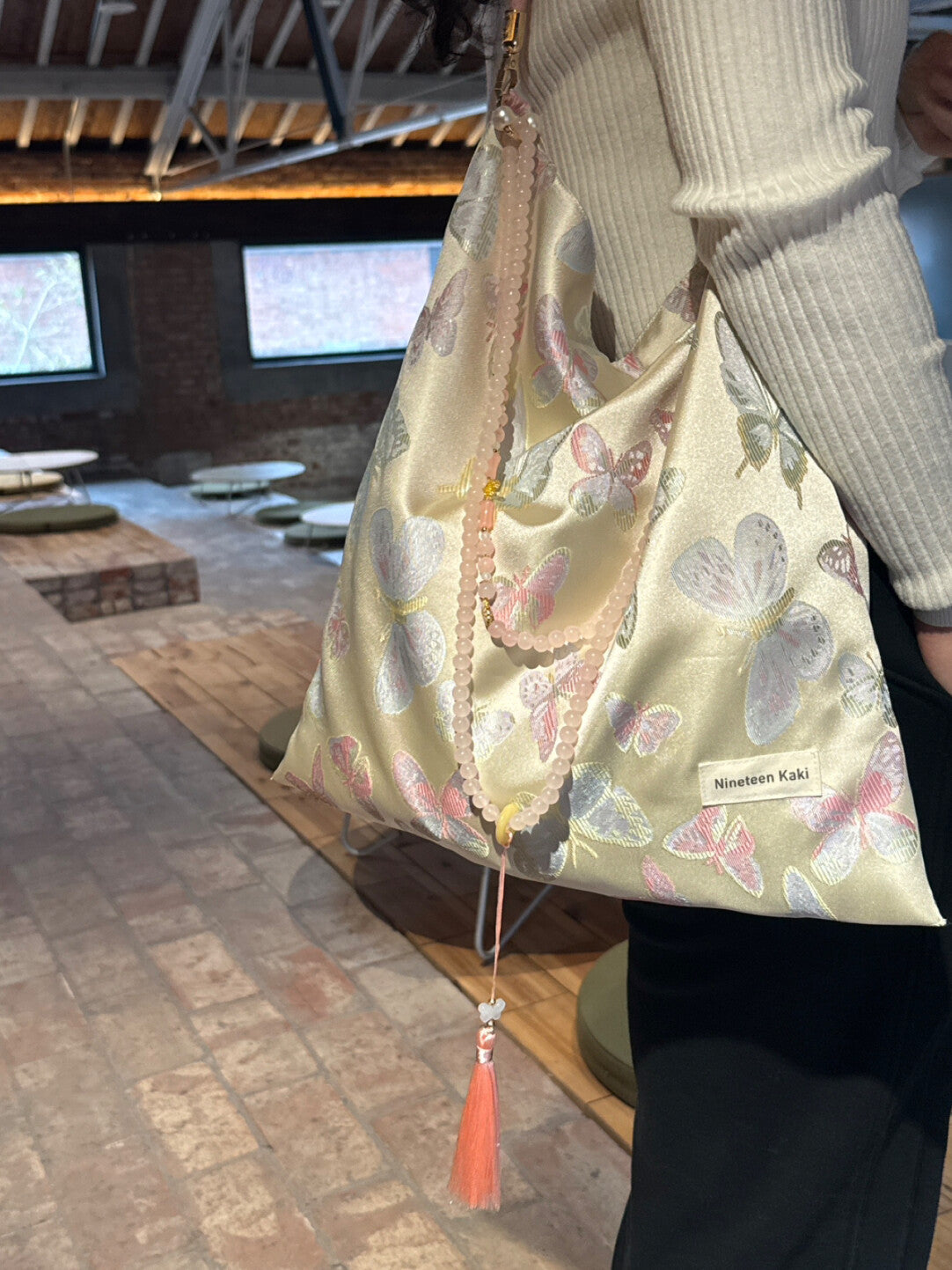 [Chinoiserie] Luxury Moonlight Butterfly Jade Beaded Tassel Silk Bag