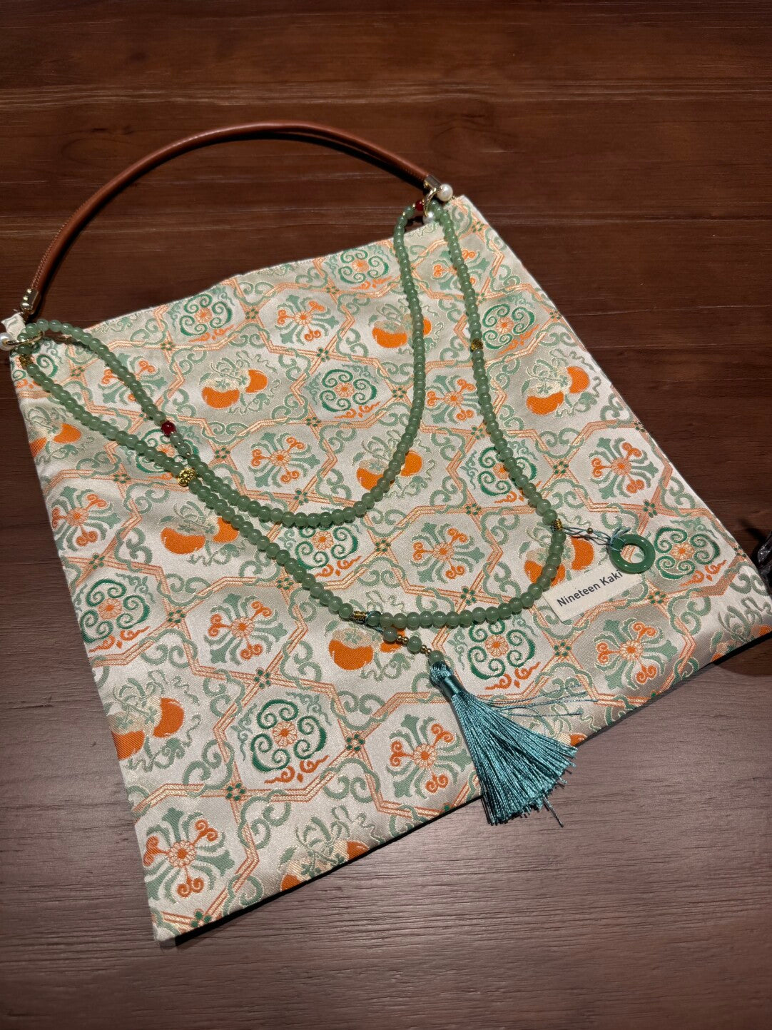 [Chinoiserie] Luxury Persimmon Jade Beaded Tassel Silk Bag