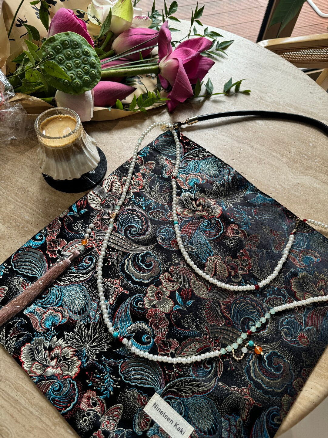 [Chinoiserie] Luxury Phoenix Tail Pearl Beaded Tassel Silk Bag