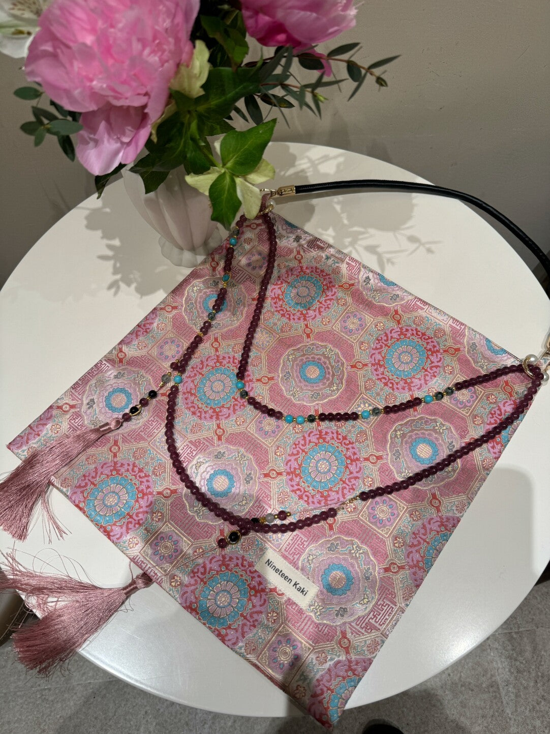 [Chinoiserie]Luxury Pink Beaded Tassel Silk Bag | Bag | Three Fleas