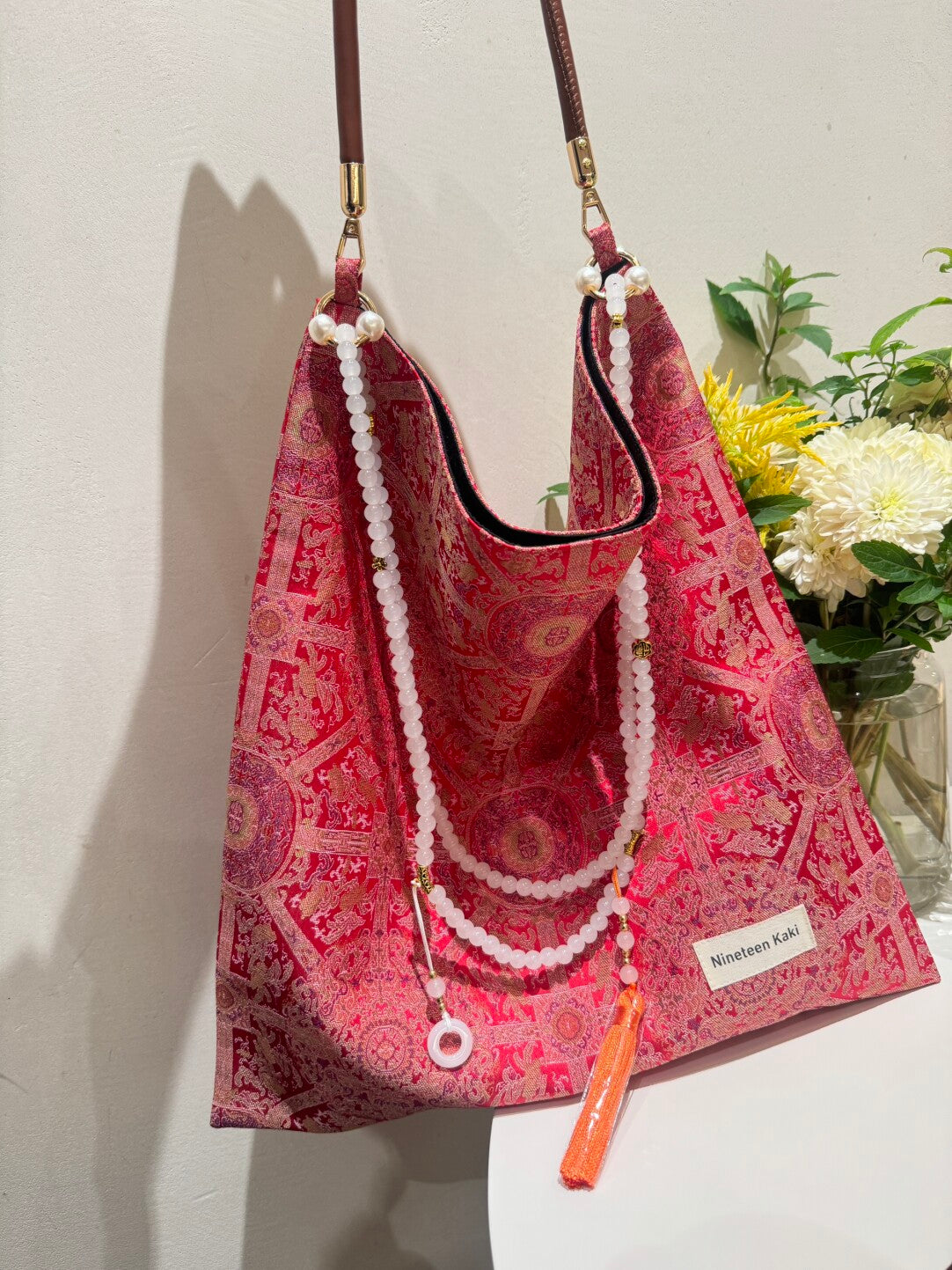 [Chinoiserie] Luxury Red Lucky Pattern Beads Tassel Silk Bag
