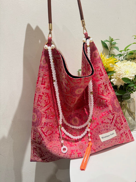 [Chinoiserie] Luxury Red Lucky Pattern Beads Tassel Silk Bag