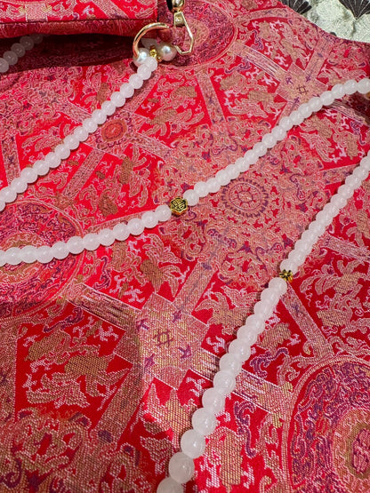 [Chinoiserie] Luxury Red Lucky Pattern Beads Tassel Silk Bag