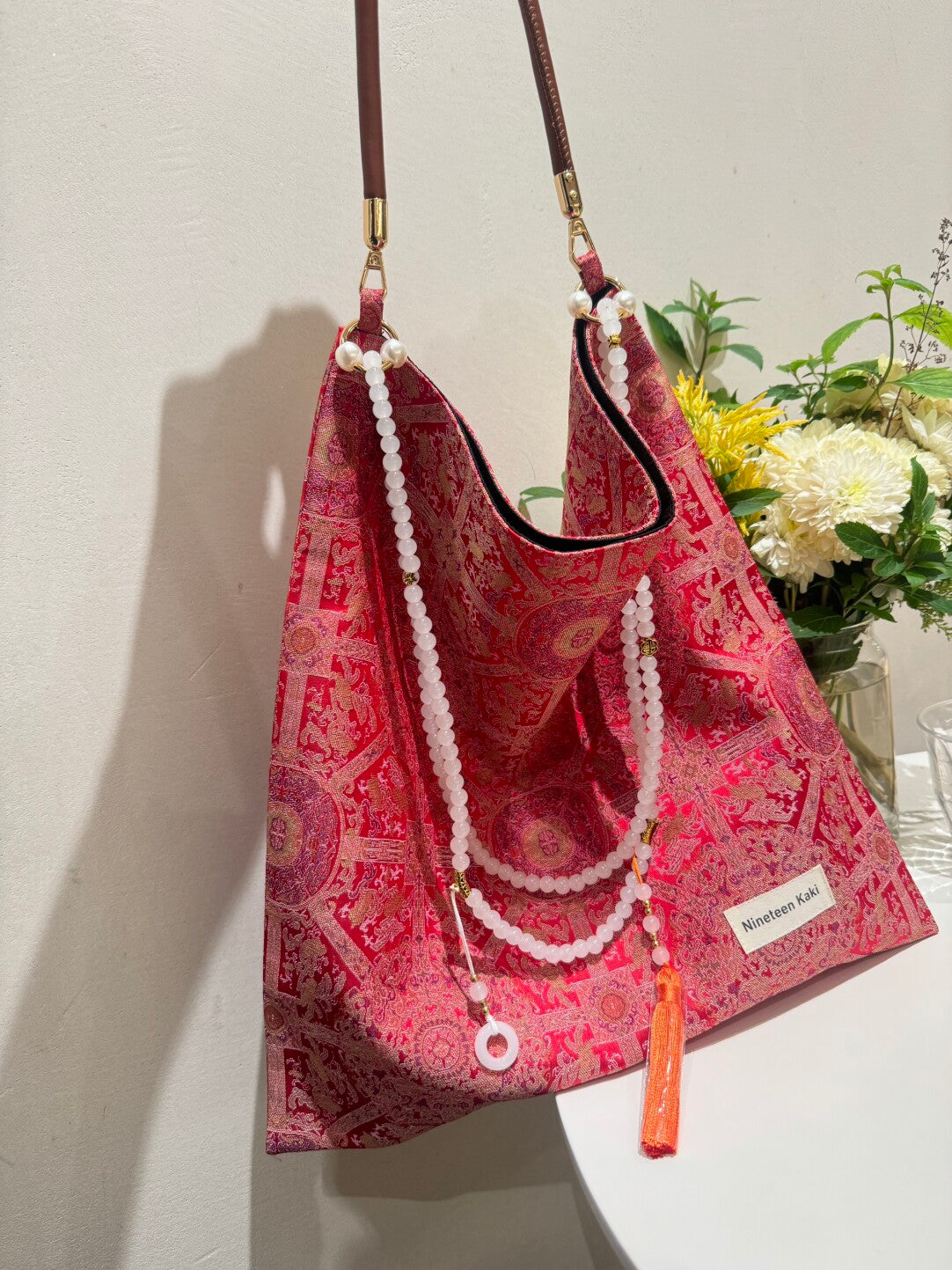 [Chinoiserie] Luxury Red Lucky Pattern Beads Tassel Silk Bag
