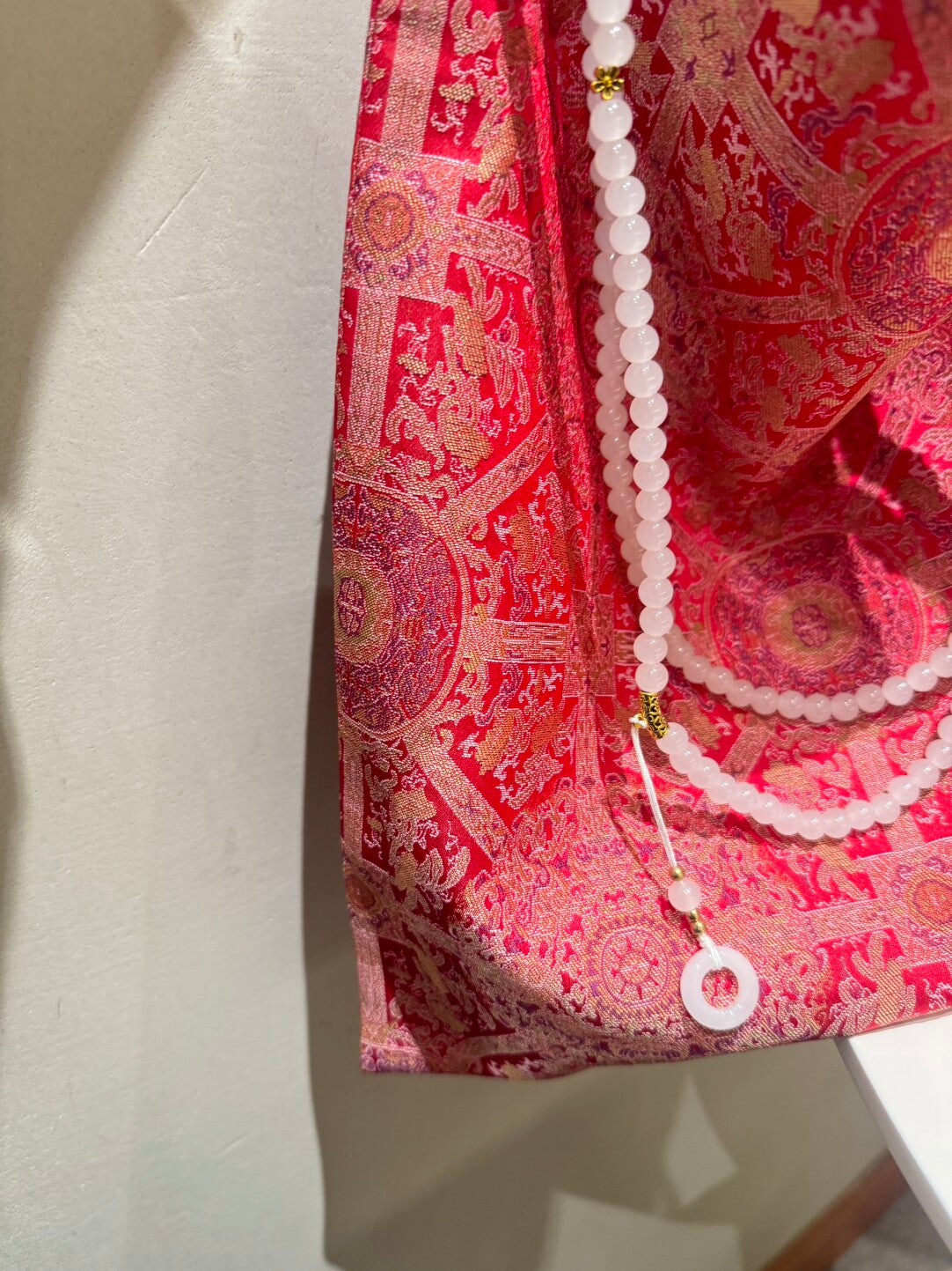 [Chinoiserie] Luxury Red Lucky Pattern Beads Tassel Silk Bag