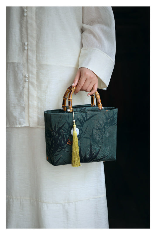 [Chinoiserie] Luxury Silk Bamboo Handle Tassel Handbag | Bag | Three Fleas