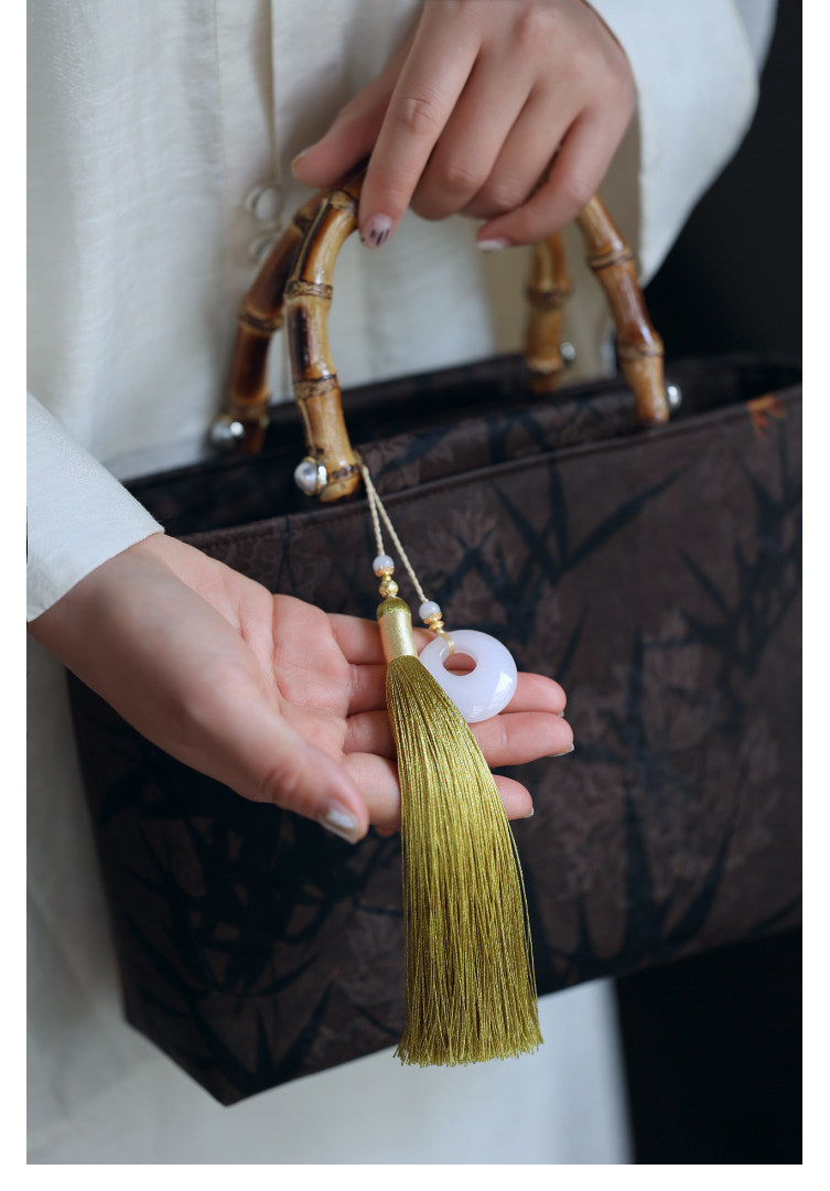 [Chinoiserie] Luxury Silk Bamboo Handle Tassel Handbag | Bag | Three Fleas