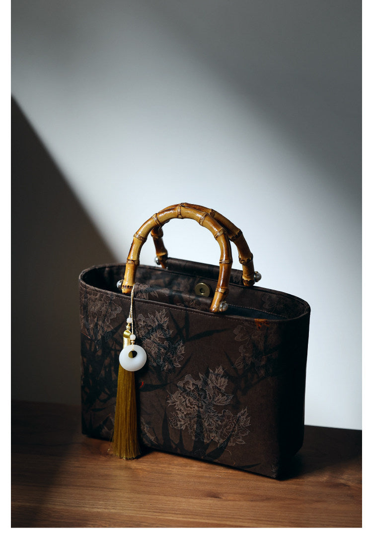 [Chinoiserie] Luxury Silk Bamboo Handle Tassel Handbag | Bag | Three Fleas
