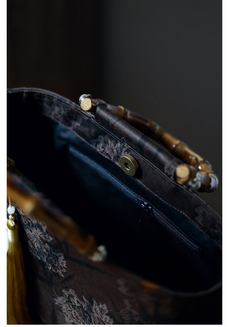 [Chinoiserie] Luxury Silk Bamboo Handle Tassel Handbag | Bag | Three Fleas