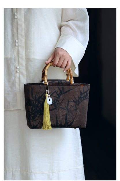 [Chinoiserie] Luxury Silk Bamboo Handle Tassel Handbag | Bag | Three Fleas