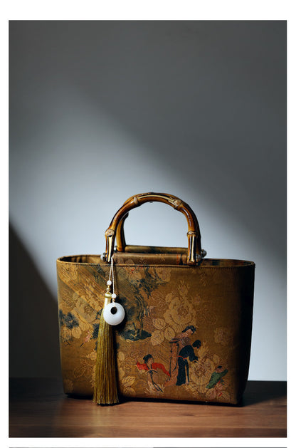 [Chinoiserie] Luxury Silk Bamboo Handle Tassel Handbag | Bag | Three Fleas