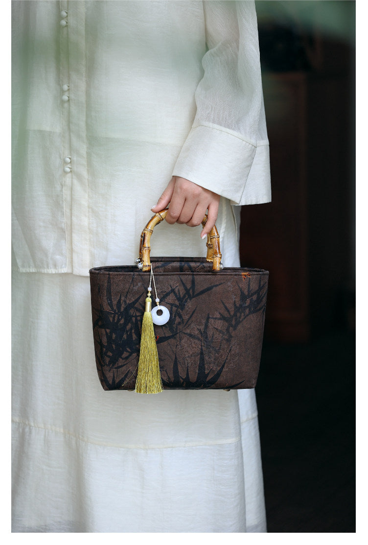 [Chinoiserie] Luxury Silk Bamboo Handle Tassel Handbag | Bag | Three Fleas