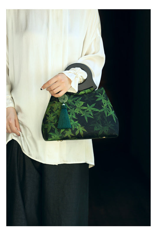 [Chinoiserie] Luxury Silk Wooden Handle Tassel Handbag | Bag | Three Fleas