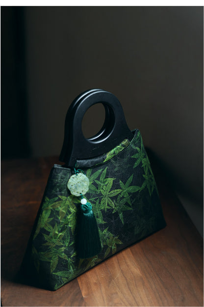 [Chinoiserie] Luxury Silk Wooden Handle Tassel Handbag | Bag | Three Fleas