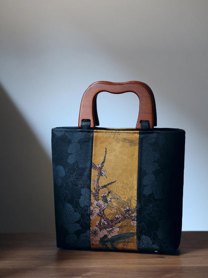 [Chinoiserie] Luxury Silk Wooden Handle Tote Bag