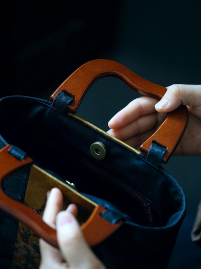 [Chinoiserie] Luxury Silk Wooden Handle Tote Bag