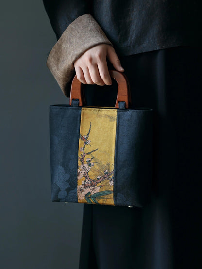 [Chinoiserie] Luxury Silk Wooden Handle Tote Bag
