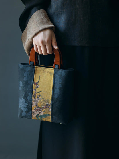 [Chinoiserie] Luxury Silk Wooden Handle Tote Bag