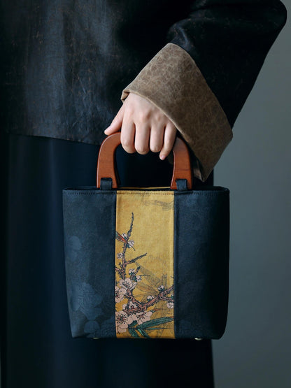 [Chinoiserie] Luxury Silk Wooden Handle Tote Bag