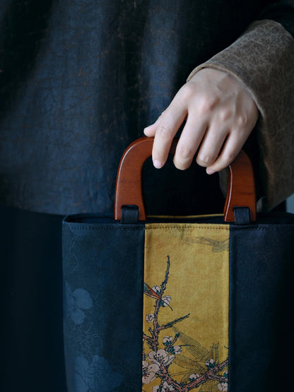 [Chinoiserie] Luxury Silk Wooden Handle Tote Bag