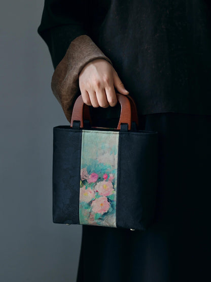 [Chinoiserie] Luxury Silk Wooden Handle Tote Bag