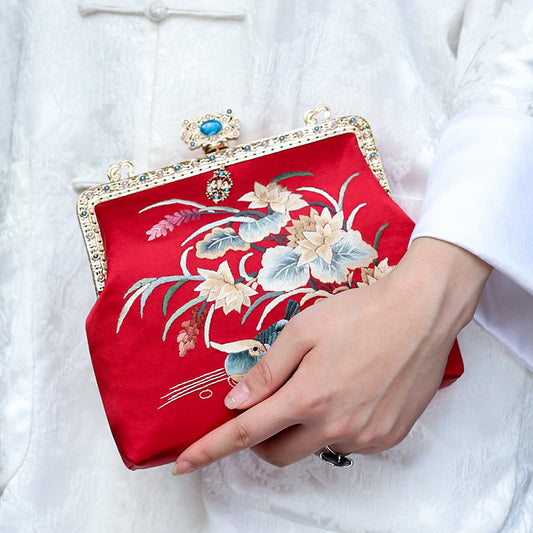 [Chinoiserie] Mandarin Duck Embroidery Frame Clutch Bag