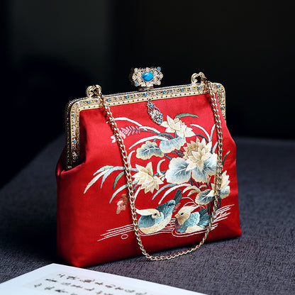 [Chinoiserie] Mandarin Duck Embroidery Frame Clutch Bag