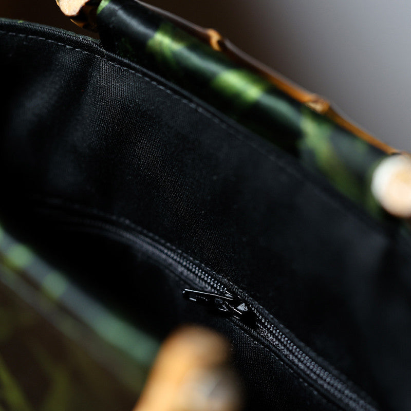 [Chinoiserie] Maple Leaf Printed Silk Handbag