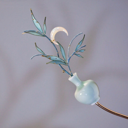 「 Chinoiserie」Moonlit Bamboo Leaf Bottle Hairpin